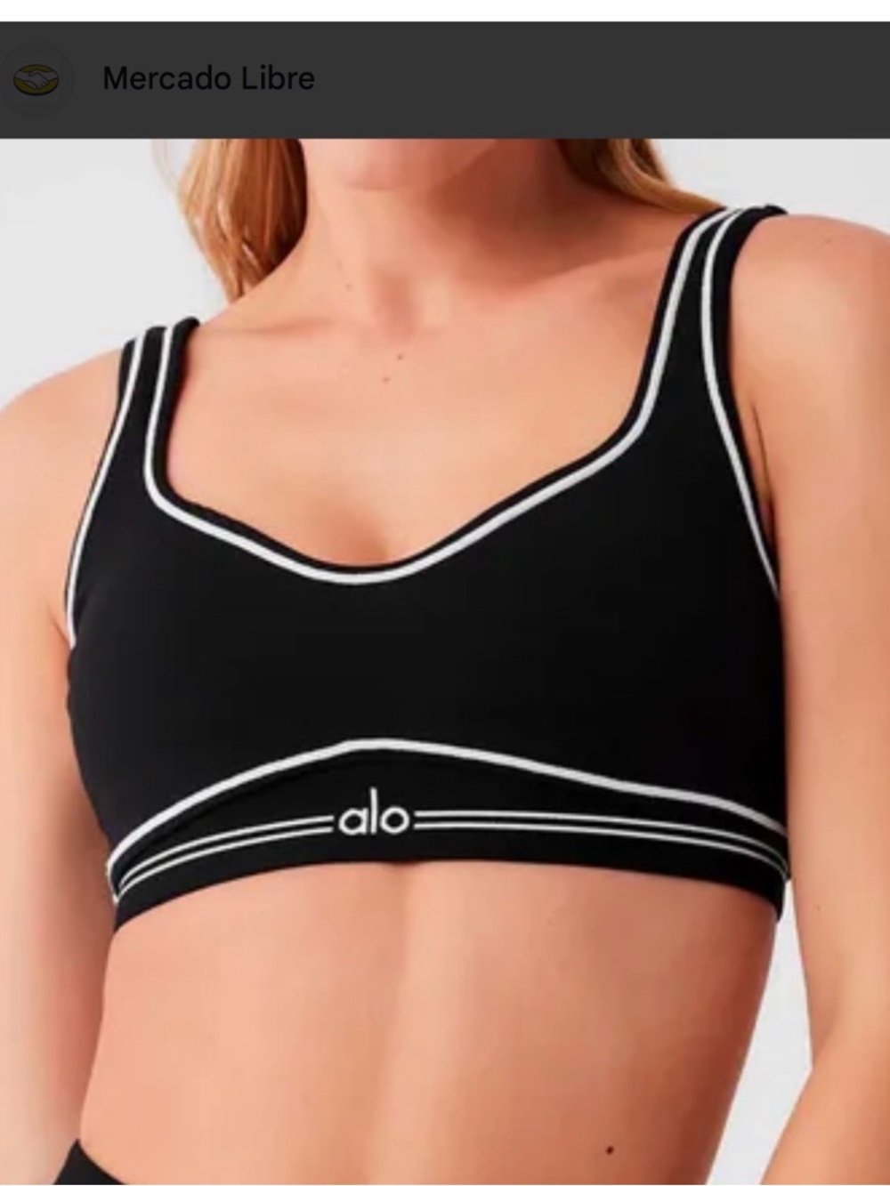 ALO Yoga Black Sports Bra with White Piping